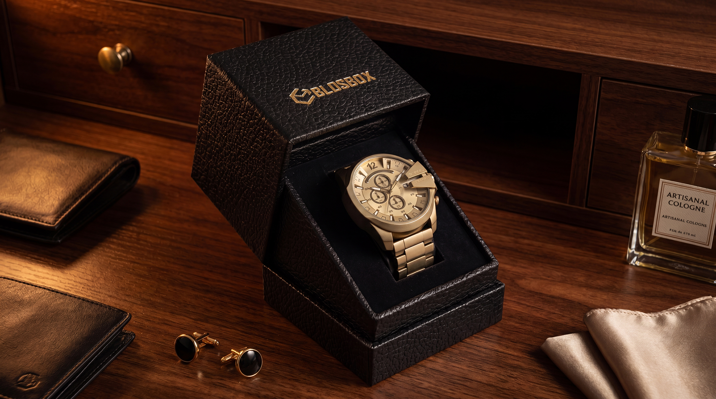 Black leatherlike watch luxury box